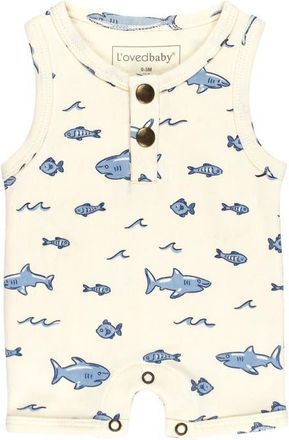 LOvedbaby Sleeveless Organic Cotton Bubble Romper in Shark at Nordstrom, Size 12-18M