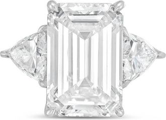 Diana M. Jewels Platinum 6ct lab grown emerald diamond ring with trillions on the sides