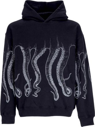 Octopus Zwarte lichtgewicht hoodie met tentakelprint - Heren - Hoodies - Zwart - XL - Katoen - Hoodies & sweatvesten
