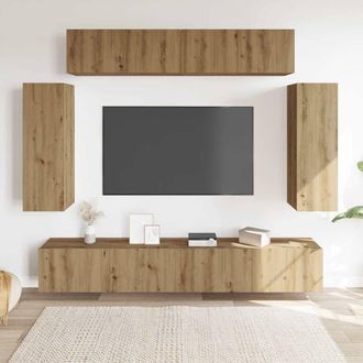 Berkfield Home Classic 6 Piece TV Cabinet Set Wall-mounted Artisan Oak Engineere in Brown