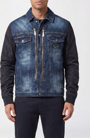 Philipp Plein Giacca di jeans in denim di cotone con colletto classico e bottoni