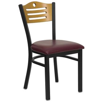 Flash Furniture Black Slat Back Metal Restaurant Chair - Natural Wood Back, Burdy Vinyl Seat