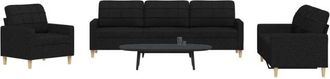 vidaXL Juego De Sof&aacute;s 3 Piezas Tela Negro Vidaxl