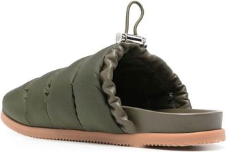 Moncler Womens Mon Pocket Logo Patch Padded Down Mules Green Shoes > Flats