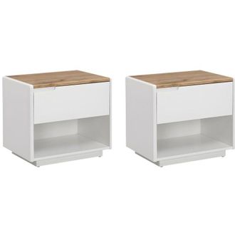 Vente-Unique Comodino 1 cassetto e 1 nicchia MDF Bianco laccato e Rovere - Lotto di 2 - AMANI