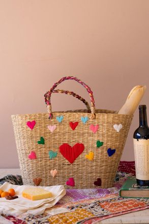 Kalalou Seagrass Basket With Hearts