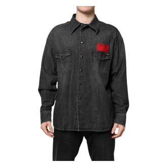Dolce & Gabbana Denim Shirts, male, Gray, Size: 2XL Long Sleeve Button-Down Denim Shirt