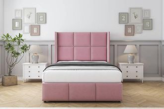 Sloomy Beaumont Plush Divan Set No Drawers-54 Wingback-Footboard in Pink | Size: Double