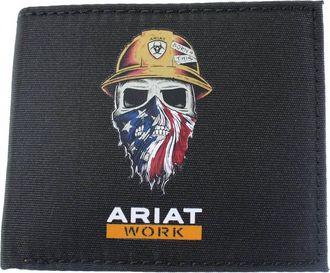 Ariat Mens Work Rfid Work Skull Bi-Fold Wallet In Black