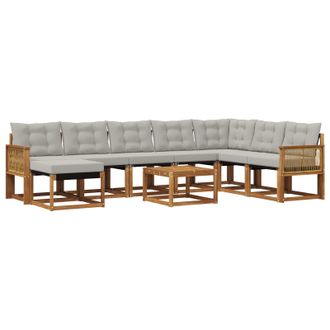vidaXL Conjunto De Sof&aacute;s De Exterior 9 Pcs Natural Y Gris Claro Vidaxl