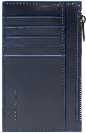 Piquadro Accessoires, Heren, Blauw, ONE Size, Leather mens slim credit card wallet with money pocket and Rfid protection