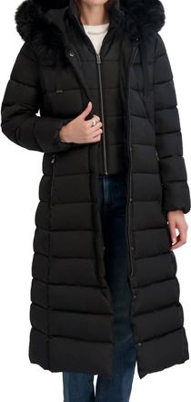 Elie Tahari Womens Phoebe Oversized Faux Fur Trim Maxi Coat In Galaxy