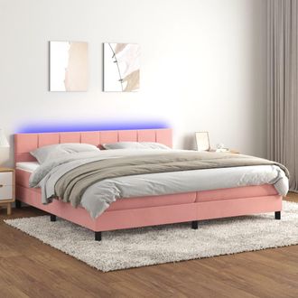 vidaXL Vidaxl - Cama Box Spring Colch&oacute;n Y Led Terciopelo Rosa 200x200 Cm