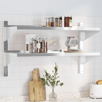 Berkfield Home 2-Tier Wall Shelf 100x40x60 cm Silver Stainless Steel | Size: 100 x 40 x 60 cm
