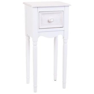 Wanderlust Deco Mesita de madera de 1 cajon blanco 33x26.5x72.5