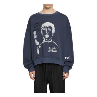 Song for the Mute Yawning Kid Relaxed Pullover - male - Song for the Mute - Sweatshirts - Blue - M - Sweatshirts & Hoodies