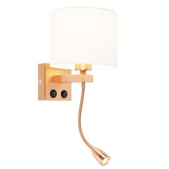 QAZQA Moderno Aplique Art Deco Cobre Con Pantalla Blanca - Brescia Textil /acero Redonda Incluye Led Max. 1 X 1 Watt - Qazqa