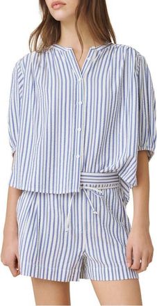 Splendid Madelyn Stripe Woven Shirt in White/Azure Blue at Nordstrom, Size X-Small