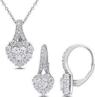 Delmar Lab Grown Moissanite Heart Halo Pendant Necklace & Earrings Set in Silver at Nordstrom Rack