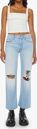 Mother Mid Rise Rambler Zip Flood Jeans In Ripped Off