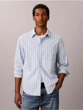 Calvin Klein Jeans Calvin Klein Mens Windowpane Washed Poplin Button-Down Shirt - Blue - XL