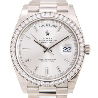 Rolex Day Date 40 Automatic Silver Diamond Dial Mens 18kt White Gold President Watch 228349SDP