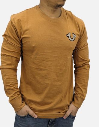 True Religion Mens True Religion 107704 Mens T Shirts Crew Neck Long Sleeve Summer Buddha T Shirt - Tan - Size: 36