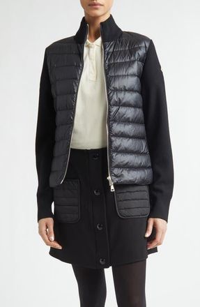 Moncler Wool Knit & Down Cardigan in Black at Nordstrom, Size X-Small