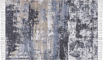 Beliani Alfombra De Poli&eacute;ster Multicolor Patr&oacute;n Abstracto Algod&oacute;n 150 X 230 Cm Borlas Hecho A Mano Envejecido Konakli