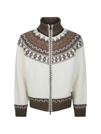 Altea Jacquard-Knit Zip-Through Jacket with High Neck and Ribbed Details