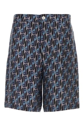 Fendi Mens Printed Silk Bermuda Shorts - Grey - Size EU 50 (Mens)