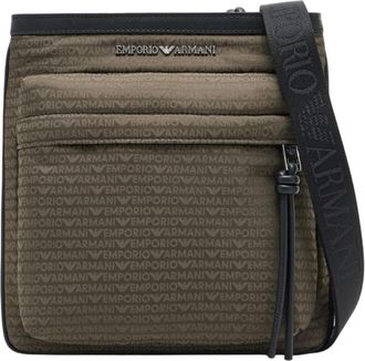 Emporio Armani Monogram Jacquard Crossbody Tas - Heren - Schoudertassen - Groen - ONE Size - Nylon - Tassen