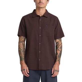 Rvca Thatll Do Seersucker Short Sleeve Button-Up Shirt in Mocha at Nordstrom, Size Xx-Large