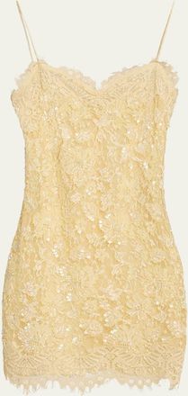 LoveShackFancy Jetta Sequined Floral Lace Mini Dress