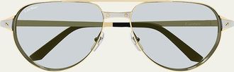 Cartier Mens CT0425S-006 Metal and Acetate Aviator Sunglasses