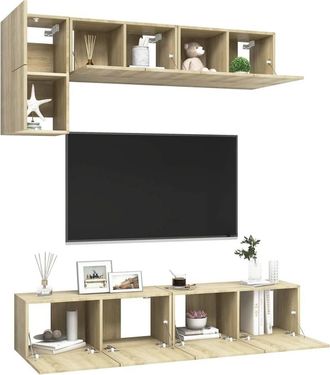 Berkfield Home Practical 5 Piece TV Cabinet Set Sonoma Oak Engineered Wood in Light Tan