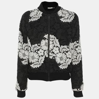 Alice & Olivia Alice + Olivia Black/white Floral Lace Bomber Jacket