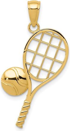 Diamond2Deal 10k Yellow Gold Diamond-Cut Tennis Racquet Charm