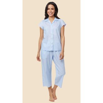 The Cats Pajamas Luxe Pima Cropped Pajama Print Set in Classic Gingham Blue at Nordstrom, Size X-Small