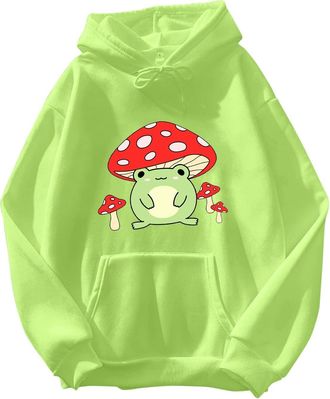 Generic DSFVUS Graphic Crewneck Sweatshirt Womens Cute Frog Sweatshirt Kawaii Mushroom Hoodie Halloween Sweatshirts for Women, Green, S