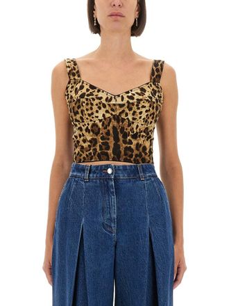 Dolce & Gabbana Leopard Print Charmeuse Bustier