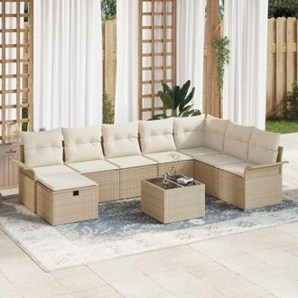 vidaXL Vidaxl - Conjunto De Sof&aacute; De Jard&iacute;n Con Coj&iacute;n 9 Pcs Beige Y Crema