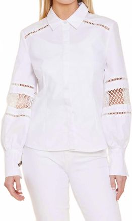Dolce Cabo Poplin Open Weave Sleeve Detail Shirt In White