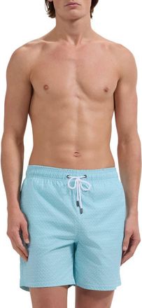 Bugatchi Kai Palm Print Swim Trunks in Aqua at Nordstrom, Size Xx-Large