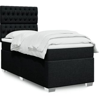 vidaXL Cama Box Spring Con Colch&oacute;n Tela Negro 90x200 Cm