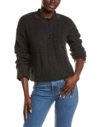 Naadam Coastal Cashmere Ribbed Polo Sweater