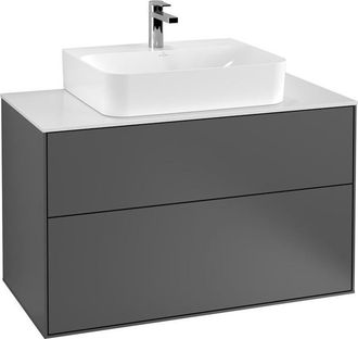 Villeroy & Boch Finion, Muebles De Ba&ntilde;o, 1000 X 603 X 501 Mm, Angular, Con Aplique, Modelo Suspendido, En Madera, Lavabo En El Medio, Iluminaci&oacute;n Led, 2x Led / 4.2w, 