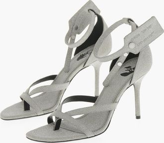 Off-white Thong Sandals With Ankle Strap and Glitter, 9 cm Heel Off-White