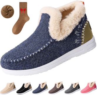 Generic Cozy Orthopedic Fleece Slip-On Boots,Womens Warm Plush Lined Non-Slip Flat Shoes,Comfort Warm Ankle Boots Indoor Outdoor (Blue, Adult, Adult, Women, 6