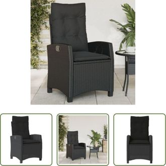 vidaXL Poltrona da esterno - Sedia Reclinabile da Giardino con Cuscini Nera in Polyrattan